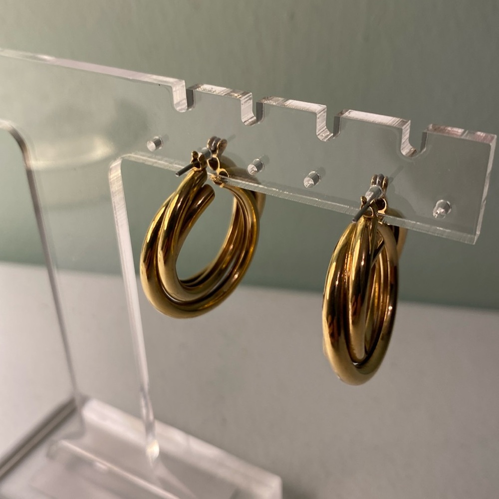 Gold Tone 3 Hoop Pierced Earrings